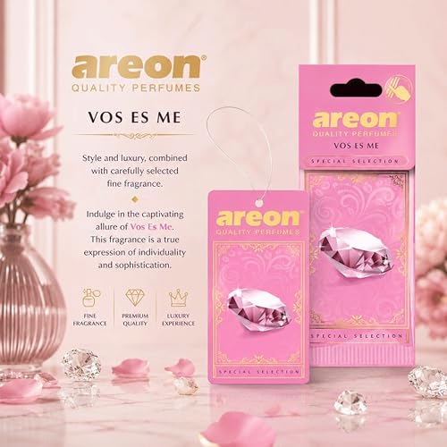 Image of AREON Luxury Vos Es Me SS019 Car Hanging Air Freshener - Premium Hanging Car Freshener, Long Lasting Car Fragrance, Stylish Vehicle Air Freshener for Interior Odor Control - (Pack of 3)