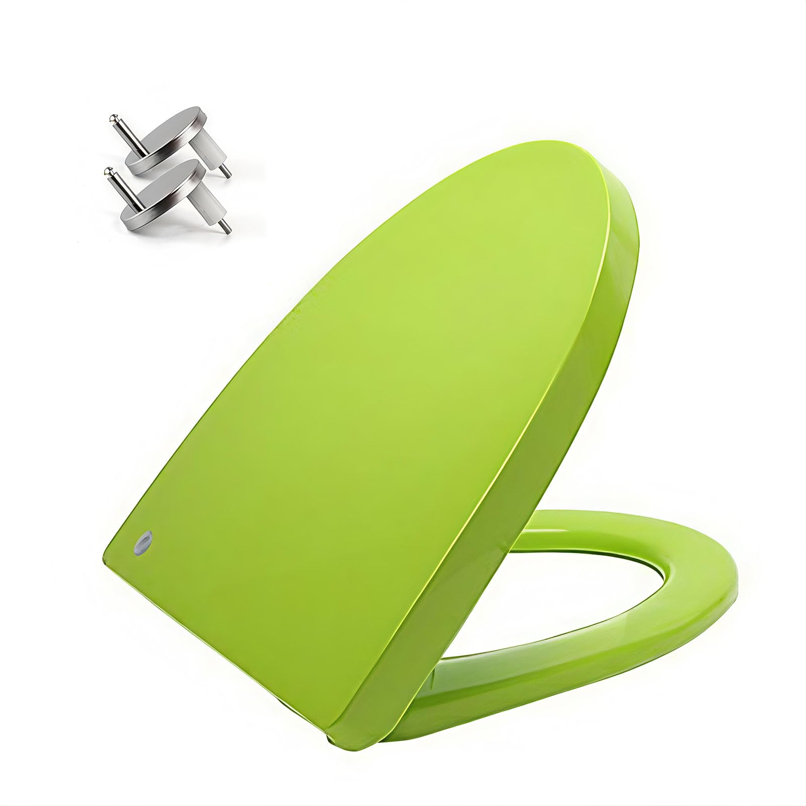 Green Toilet Seats. Soft Close Toilet Seat, Polypropylene(PP), V-Shaped, 360° Adjustable Hinge, Quick Release for Easy to Install and Clean, 45x37cm