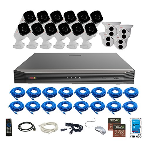 Revo America Ultra 16Ch. 4TB HDD 4K IP NVR Security System - Fixed Lens IP Cameras 12 x 4MP Audio Bullet Cameras & 4 x 4MP Turret Cameras - Remote Access via Smart Phone, Tablet, PC & MAC