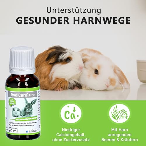 alvafet RodiCare URO, 3er Pack, Ergänzungsfuttermittel zur Verringerung der Harnsteinbildung für Kaninchen, Meerschweinchen und Kleinnager, 3 x 20ml, Dosierspritze