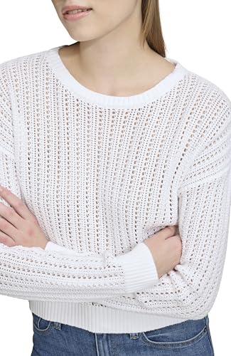 DKNY Women's Essential Open Stitch Crew Neck Jeans Sweater