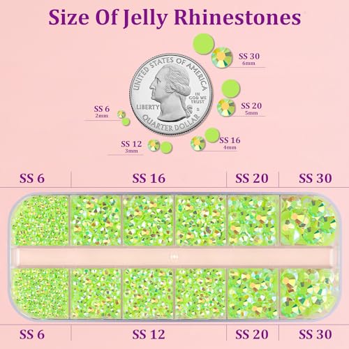 Image of Resin Jelly Rhinestones for Crafting with B7000 Jewelry Glue, 1 Box Fluorescent Green AB Flatback Crystal with 3Pcs 10ml Glue, Bedazzling Non Hotfix Gems for DIY Tumblers Clothing Shoes Manicure