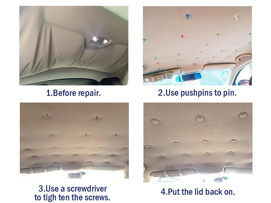 Kit Riparazione Cielo Auto, 140PCS Vite Per Riparazione Tetto Auto, Kit Rivetti Pulsante per Rivestimento, Riparazione Rivetti Pulsante, con 1 Nastro di Misura e 1 Cacciavite, per Tutte Auto