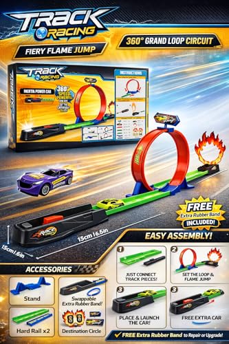 Image of Goyal's 3D DIY High-Speed Track Toy Set for Kids - Single Loop Track Racing Game with Pull Back Car, 360 Spin Loops - STEM Educational Car Track Toy
