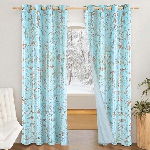 Amazon Brand - Solimo Polyester 75% Blackout Knitting Foil Window Curtains|Blackout Window Curtains|5 Feet |Set of 2|Abstract Print Design |for Living Room Kids Room and Bedroom |Blue|Light-Filtering