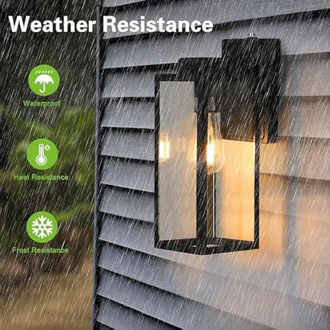 Large Outdoor Wall Light 16 Inch Lantern Sconce Matte Black