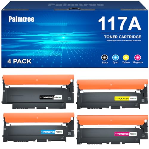 Palmtree 117A Kompatibel für HP 117A Toner HP Color Laser MFP 178nwg Toner Color Laser MFP 179fwg Toner Set 179fnw 178nw 150nw 150a W2070A W2071A W2072A W2073A Schwarz Cyan Gelb Magenta 4er-Pack