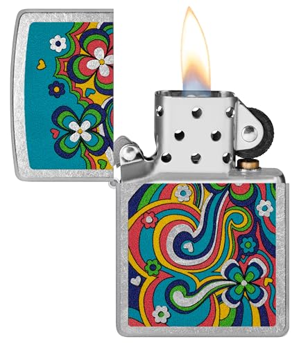 Image of Zippo Flower Power - Groovy Retro Floral Design on Colorful Matte Finish, Pocket Fuel Refillable Windproof Lighter, BIS Certified