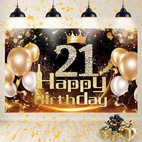 Happy 80th Birthday Banner, 80th Birthday Decoration Banner, 80th Birthday Banner for Men, Black Gold Birthday Sign Poster, Photo Booth Backdrop Banner for Men Women Birthday Party Wall Decor Props