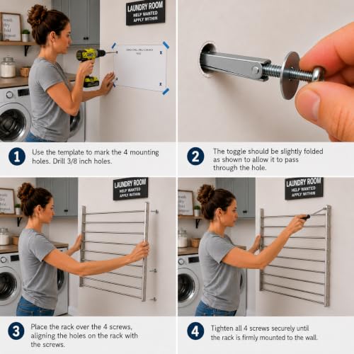 Image of Smartsome Wall Mounted Clothes Drying Rack, 22 inch Wide