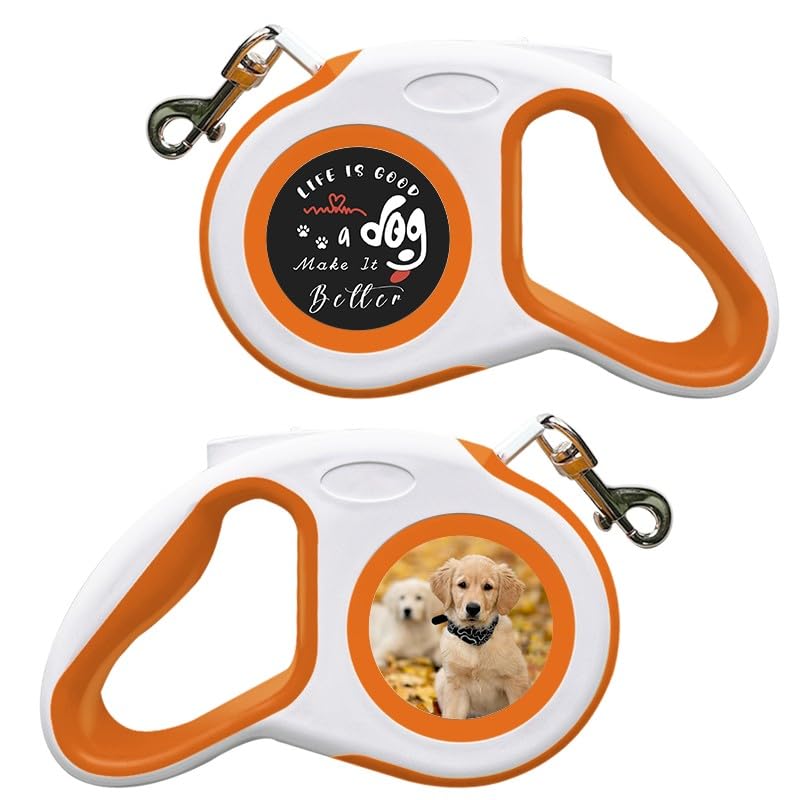 New Retractable Dog Leash, Custom Pet Walking Leash for Dogs, Double-Sided Personalized Your Pet's Photo for Dog Lovers, Up to 16Ft Maximum of Extension with Self-Locking Buttons
