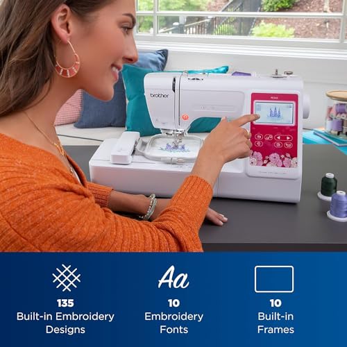Image of Brother PE545 Embroidery Machine, Wireless LAN Connected, 135 Built-in Designs, 4 inch x 4 inch Hoop Area, Premium Embroidery Thread 6 Spools, 75 /11 Size Embroidery Needles 100 Count