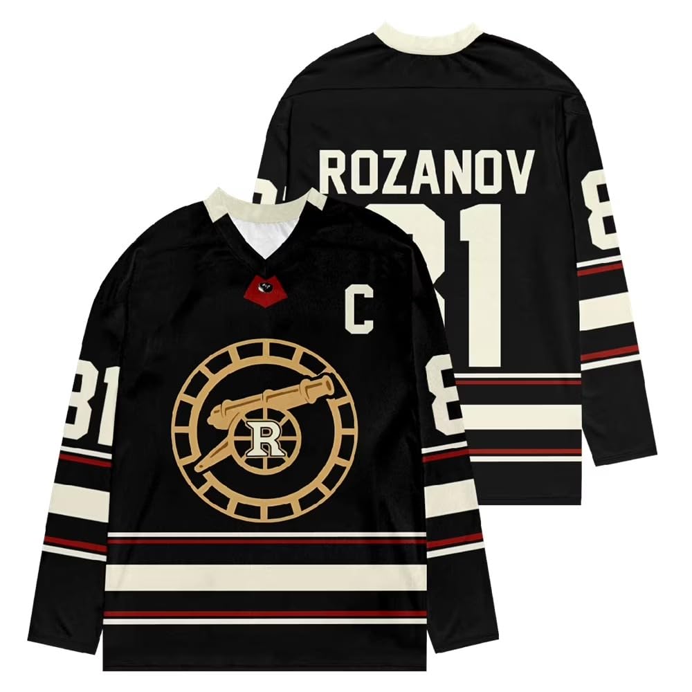 Heated Rivalry Merch Rozanov 81 Hockey Maglia nera - Maglia unisex a maniche lunghe con scollo a V per fan della serie TV