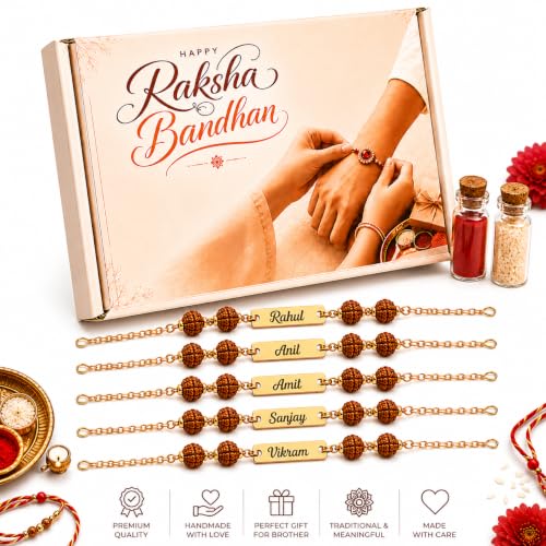 Image of Unisex-Adult Customized Name Rakhi For Brother | Rudraksha Beads, Custom Name Engraving, Adjustable Fit
