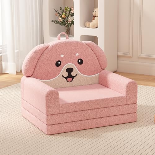 YACODAVO 2-in-1 Kids Couch, Soft Toddler Couch Fold Out for Girl and Boys, Dog Design Foldable Kids...