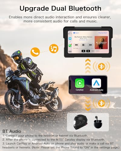 Image of 2026 7 Inch Carplay for Motorcycle with TPMS Apple CarPlay | Android Auto GPS Navigation, Voice Control, IP67 Waterproof, Brightness Adjustment, Screen Lock PIN, Bluetooth