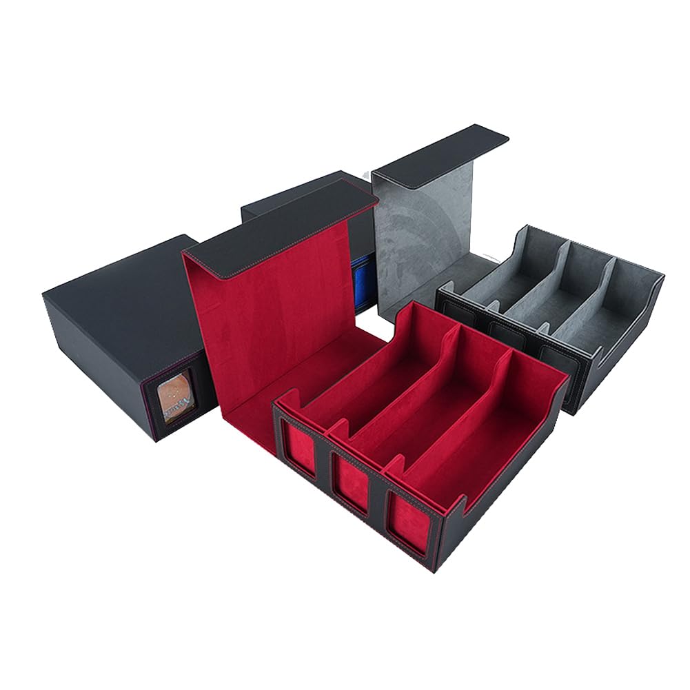Scatola per Carte Collezionabili con Finestra di Visualizzazione Porta Carte con Chiusura Magnetica per Carte da Gioco Magic Rosso