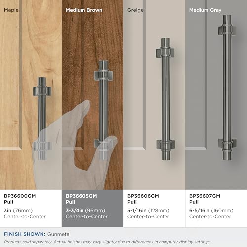Image of Amerock | Cabinet Pull | Gunmetal | 3-3 /4 inch (96 mm) Center to Center | Davenport | 1 Pack | Drawer Pull | Drawer Handle | Cabinet Hardware