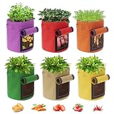 Ohiyoo 6 Pack 10 Gallon Potato Grow Bags with Flap, Potato Growing Bags Garden Planting Bag with Handle, Nonwoven Fabric Vegetables Grow for Potato Tomato Carrot Onion (10 Gallon)