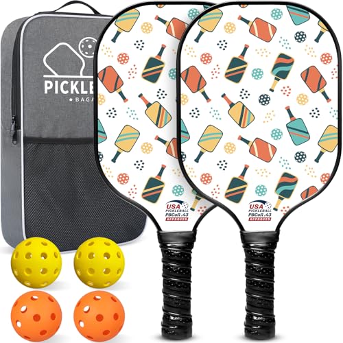 Image of BAGAIL Pickleball Paddles, USAPA Approved Fiberglass Surface Pickleball Set, Lightweight Pickle Ball Rackets with 4 Balls, 1 Bag, Designed in California for Traction and Stability