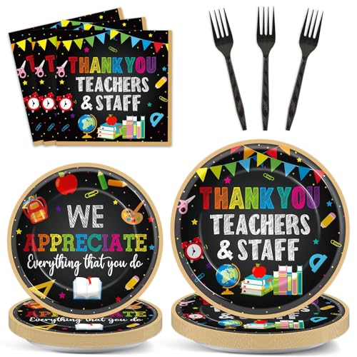 96Pcs Thank You Teachers and Staff Party Supplies Teacher Appreciation Week Paper Plates and Napkins We Appreciate You Party Decor for Office Teacher Decorations Tableware Dinnerware Serves 24 Guests