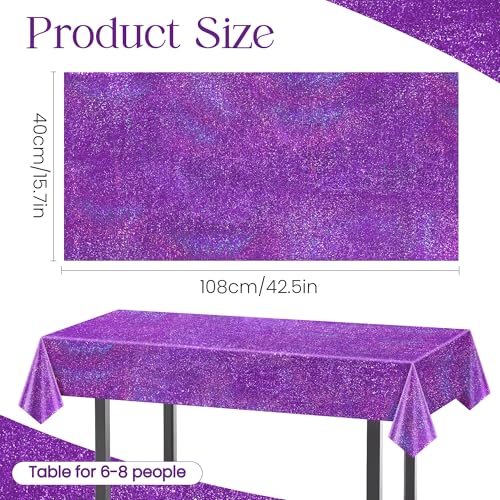 Image of Just Shimmer Purple Holographic Tablecloth 40 x 108, 1 Pack Iridescent Shiny Disposable Plastic Rectangle Table Cover for Halloween, Birthday, Bachelorette, Graduation and Wedding Party Decorations