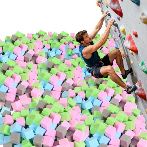 Image of Foam Cube, 100 PCS of 3.15 x 3.15 x 3.15 Inch Soft Blocks, Gymnastics, Rock Climbing, Trampoline and Other Sports Cushion Pads, Indoor Park Foam Pit Filler - Four Colors（Blue/Green/Grey/Pink）