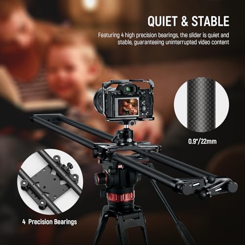 Image of NEEWER 47.2in /120cm Carbon Fiber Camera Slider, Dolly Rail Track with Thicker Tube and More Stable Support, 4 Precise Smooth Bearings and Levelling for DSLR Camera Camcorder, Max Load 22lb, CS120CM