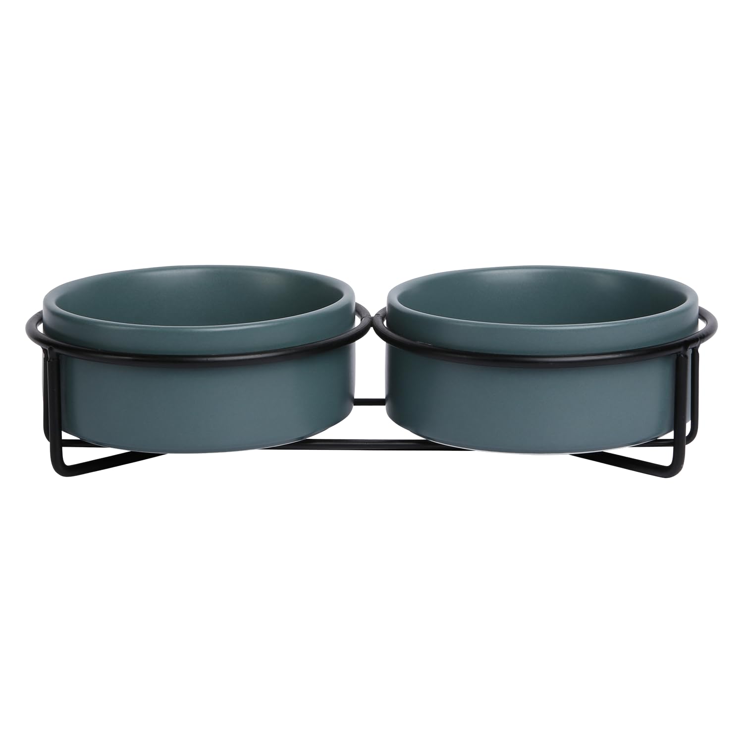 JACK AND VANILLA, Gamelle Double Céramique avec Support Métal Élégant, 2x850 ML, Design Moderne et Durable, Idéale pour Chiens et Chats, Vert, Modèle Bon Appetit