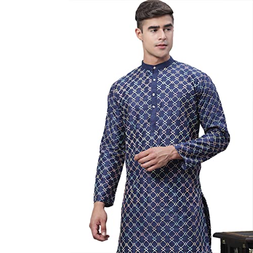 Image of SOJANYA (Since 1958 Men's Silk Blend Kurta Pyjama Set | Multi Embroidered Traditional Ethnic Wear for Navratri, Garba, Puja & Wedding