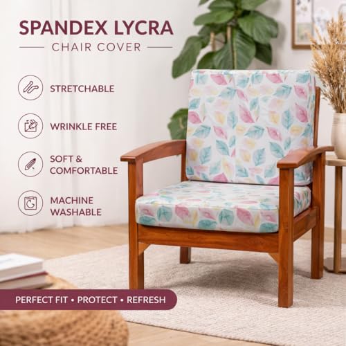 Image of STITCHNEST 'Contour Fit Series' Stretchable Printed Wooden Sofa Cover (Pack of 2) - Elastic Wooden Chair Cover | Wooden Sofa Seat Cover | Size - 20-21 x 20-21 x 3-5 in