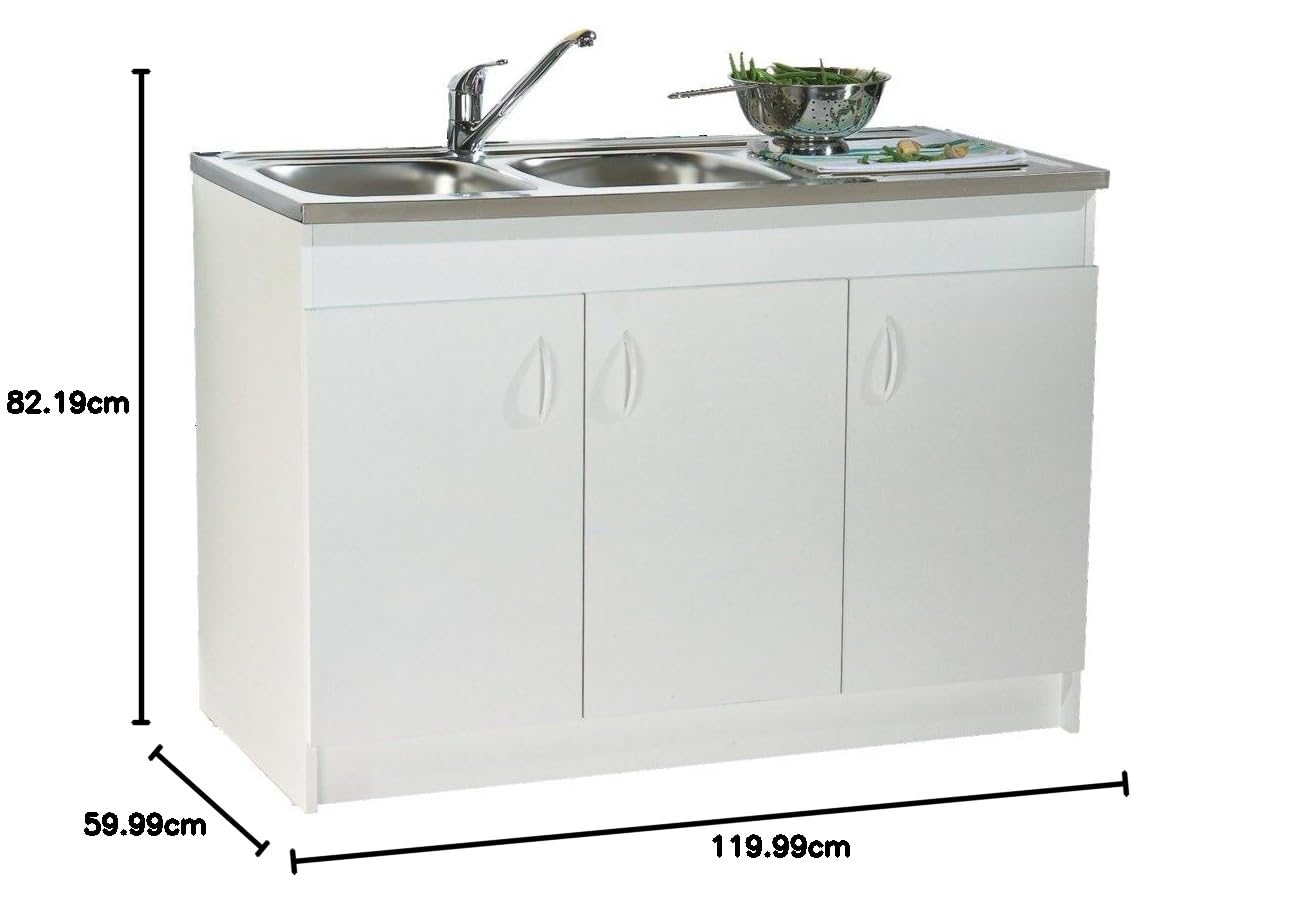 Meuble sous-évier 3 portes mélaminé blanc 120x60