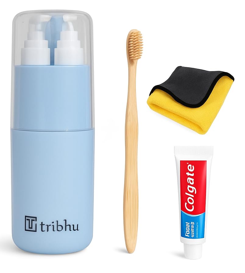tribhu 6-in-1 Travel Essential Kit (Sky Blue) – Two Liquid Dispenser, Toothbrush + Paste, mouthwash Cup, Includes Multi-Function Tools, Compact Organizers for Men & Women, Ideal for Business-picture-27