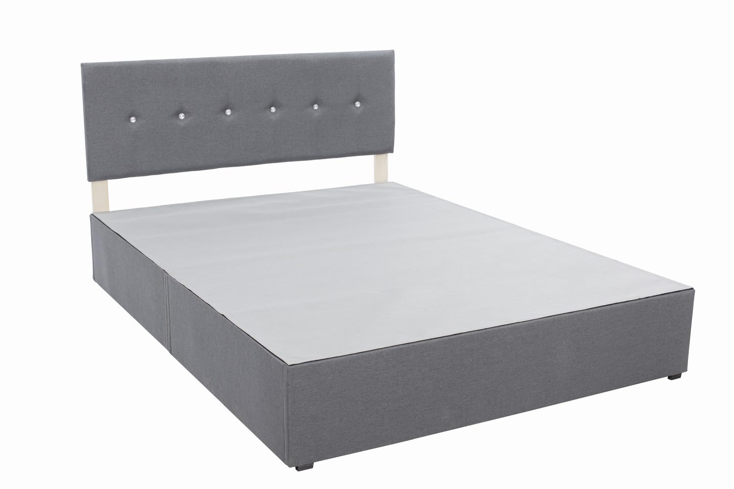 Panana Grey Divan Double Bed Linen Fabric Divan Bed Frame With/without Headboard Storage Drawers (with Crystals Headboard, No Drawer, 4FT6 Double)