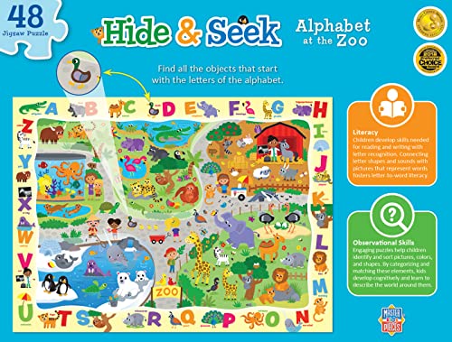 Baby Fanatics MasterPieces Family Puzzle - Hide & Seek 48 Piezas - Abecedario en el Zoológico - 19"x14" miniatura 3