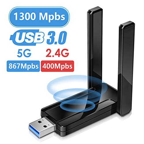 1300Mbps Wireless USB WiFi Adapter for PC,2.4GHz/5GHz Dual Band 5dBi High Gain Antenna Network Adapter for Desktop, Laptop Wireless Card- USB 3.0 Supports WinXP/7/8/10/vista/Linux - Thumbnail 2