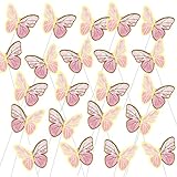 【Hermoso Diseño】 El borde dorado de las alas de la mariposa brilla a la luz con un efecto 3D, que es vívido y realista. Múltiples tamaños se adaptan a la mayoría de pasteles, magdalenas, postres, galletas, donas, queso y más.