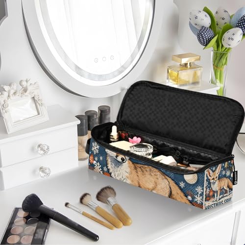 Bolsa organizadora 2 en 1 para herramientas de cabello y tapete resistente al calor, con cierre, impermeable, portátil, para plancha, rizador y secadora de cabello, Fox Merry Christmas Blue Plaid Travel Bag miniatura 7