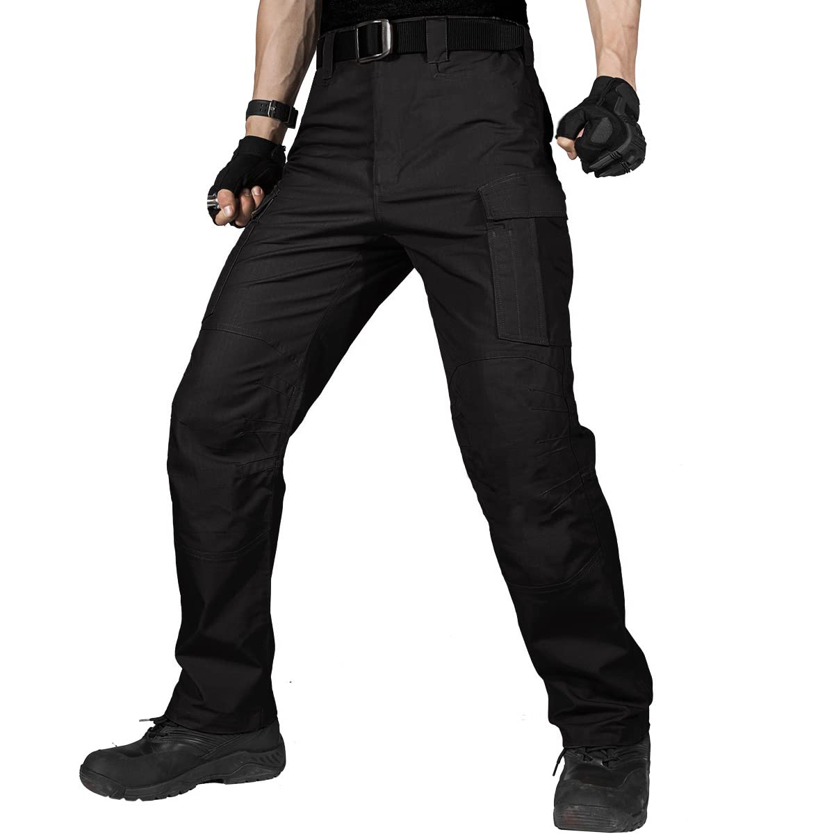 FREE SOLDIER Men's Water Resistant Pants Relaxed Fit Tactical Combat Army Cargo Work Pants with Multi Pocket (Black 40W x 30L)