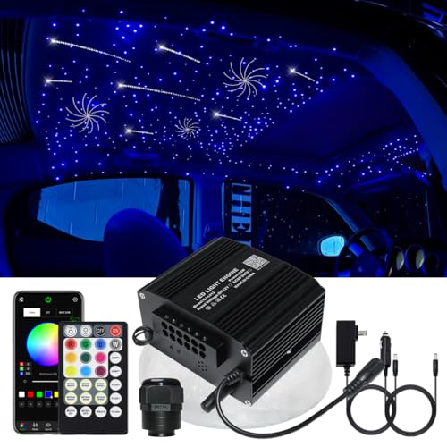 AZIMOM 2-in-1 Twinkle Meteor Fiber Optic Starlight Headliner 300pcs 0.03in 9.8ft Twinkle Stars+180pcs Shooting Star Sound Mode APP& Remote Control Starlight Meteor Kits for Car Home Ceiling