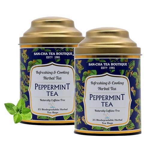 Image of Sancha Tea Boutique, Peppermint Herbal Tisane, 25 Pyramid Bags x Pack of 2, Caffeine Free Infusion with Real Peppermint Leaves, Traditionally Valued for Digestion & PCOS Support
