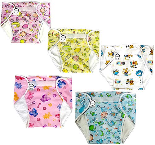 Chirsh New Born Baby Nappies/Nappy (Outer Side Soft Plastic & Ineer Side Soft Towel Fabric) Soft & Comfortable-Pack of 5 (0-6 Months (Medium))