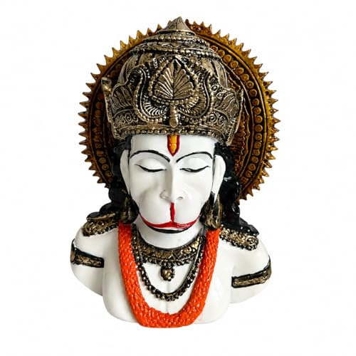 Image of eCraftIndia White Lord Hanuman Ji Idol for Home Decor | Hanuman Bust Statue with Intricate Detailing | Spiritual Decorative Showpiece for Temple, Living Room & Gifting