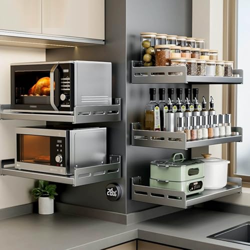 Étagère micro-ondes en acier inox avec crochets amovibles