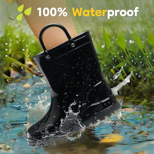 HISEA Toddler Kids Rain Boots for Boys Girls, Waterproof Rubber Boots with Easy-On Handles, Seamless Soft PVC Rainboots Lightweight Mud Shoes for Water Beach Outdoor Playing (Toddler/Little Kid/Big Kid)3