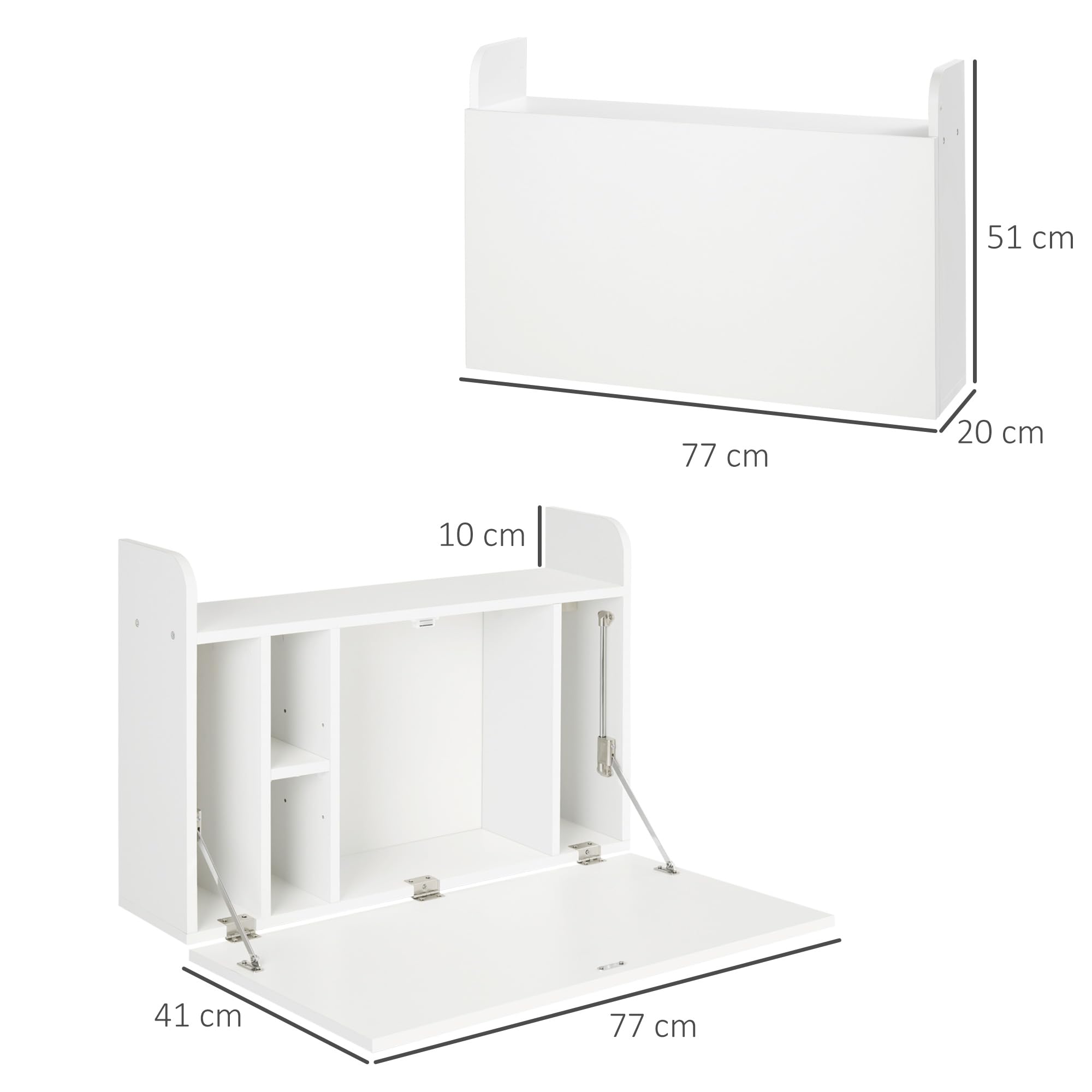 HOMCOM Bureau Suspendu Bureau Mural avec Rangements 77 x 20 x 51 cm Blanc