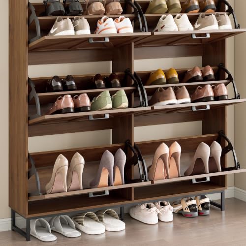 Image of BORNOON Shoe Cabinet with 6 Flip Drawers Narrow Shoe Storage Cabinet Organizer Wooden Freestanding Shoe Rack Hidden Slim Shoes Storage Cabinet for Entryway, Hallway, Living Room, Bedroom