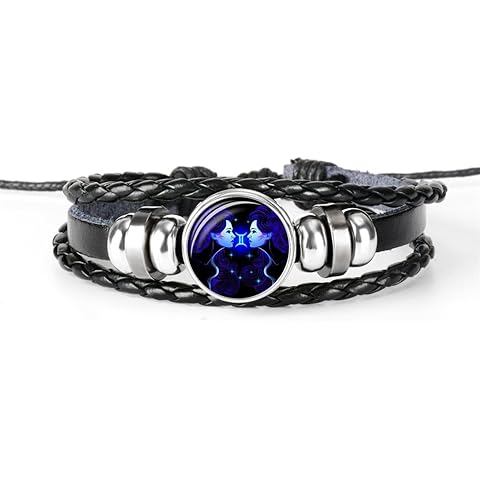 Black Twelve Zodiac Spirit Leather Bracelet - Adjustable Zodiac Jewelry Accessory f...