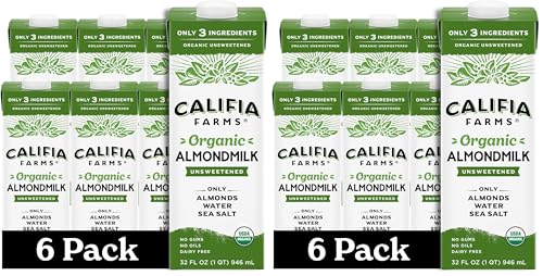 Image of Califia Farms - Organic Unsweetened Almond Milk, 32 Oz, Dairy Free, Vegan, Plant Based, Keto, Vegan, Gluten Free, Non GMO, USDA Organic, (Pack of 12)