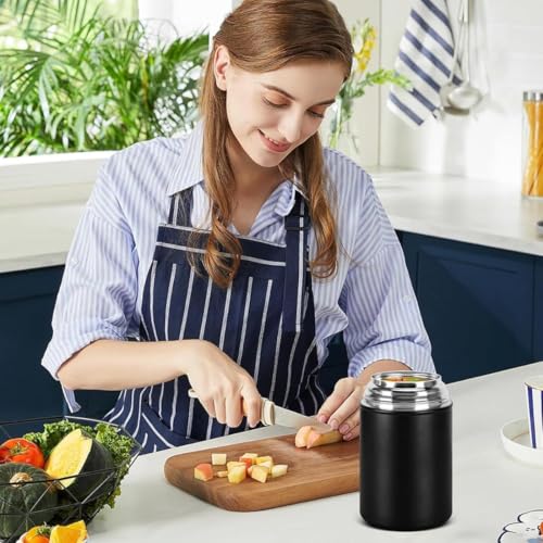 Image of Insulated Lunch Box 500ml Stainless Steel | Thermal Food Flask & Food Jar with Folding Spoon | Leakproof Tiffin Box for Office, School, Travel | Hot & Cold Food Container (Black)